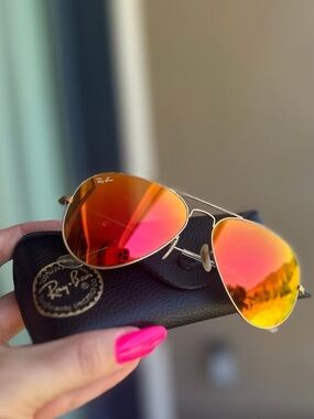 Ray-Ban Silver Frame Sunglasses with Red Lenses